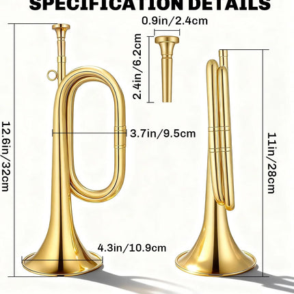 Kmise Bb Brass Bugle, Lightweight Keyless Trumpet Instrument for School Bands, Summer Camps, Team Activities with Storage Bag, Cleaning Cloth, Gloves