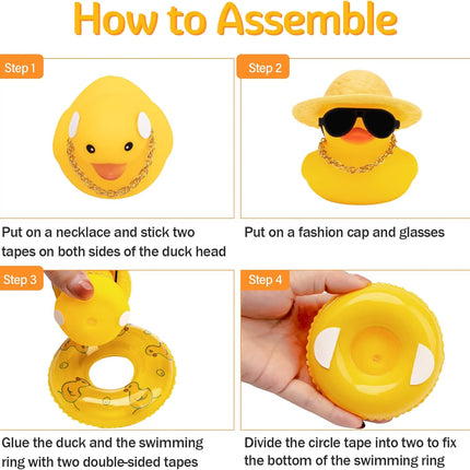 Car Duck Dashboard Decoration, Rubber Duck Car Ornament for Dashboard Decoration Accessories with Mini Bow Tie Gold Chain Straw Hat Sunglasses