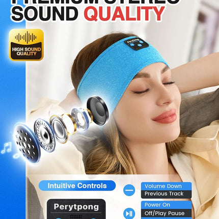 Perytong Sleep Headphones Wireless, Bluetooth Sports Headband Headphones with Ultra-Thin HD Stereo Speakers Perfect for Sleeping,Workout,Jogging,Yoga,Insomnia, Air Travel, Meditation (Azure)