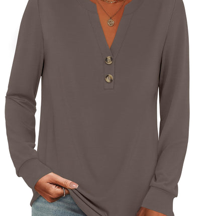 Camisas de otoño para mujer, top Henley de manga larga, blusa casual elegante