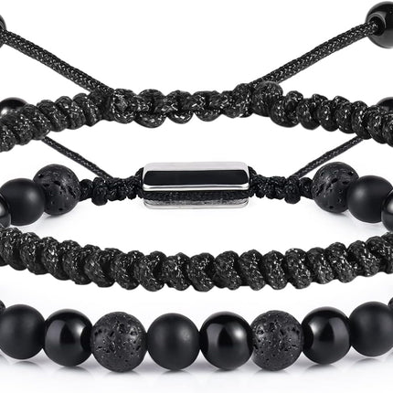 Black Beaded Bracelet Set for Men and Boys