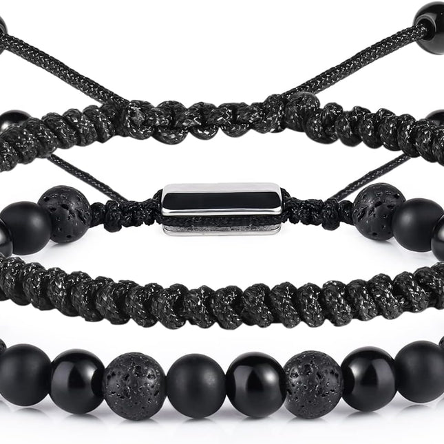 Black Beaded Bracelet Set for Men and Boys