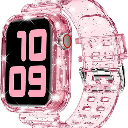 DABAOZA Compatible for Clear Apple Watch Band with Bumper Case 49mm 46mm 45mm 44mm 42mm 41mm 40mm 38mm, Women Men Glitter Bling TPU Sport Strap for iWatch SE Ultra 3 2 Series 11 10 9 8 7 6 5 4 3 2 1