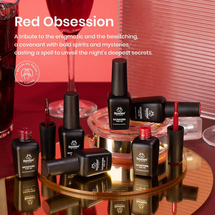 Beetles Red Gel Polish Set - 6 Colors Red Nail Gel Polish Popular Jelly Shimmer Regular Collection Nail Art Design Soak Off Uv LED Nail Kit Minicure DIY Home Salon Spring Gift for Women