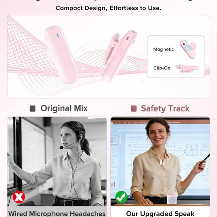 Voice Amplifier for Teachers with Dual Magnetic Wireless Lavalier Microphones & Noise Reduction - Bluetooth Portable Rechargeable Speaker for Classroom, Meetings, Yoga, Speeches (Pink)