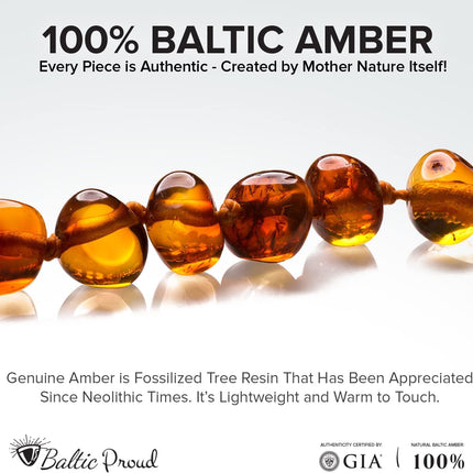 Baltic Proud Amber Necklace (Unisex Cognac Polished 12.5 Inches) - Certified Premium Quality Raw Baltic Sea Amber