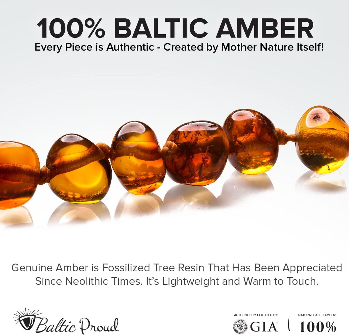 Cognac Polished Baltic Amber Necklace, Unisex 12.5 Inches - photo 2