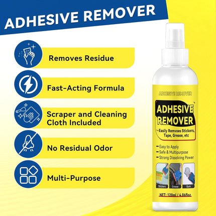 Tiepetly Adhesive Remover Spray 4.06oz, Sticker Remover with Plastic Scraper & 10 Blades, for Tape, Labels, Silicone, Gum & Wax Residue, Safe on Glass, Metal, Plastic, Wood and Hard Surfaces