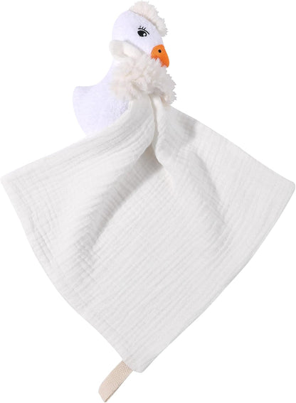 Baby Security Blanket Lovey with Plush Swan, White Muslin Cotton Comfort Blanket, Newborn to 36 Months, Soft Cuddle Toy