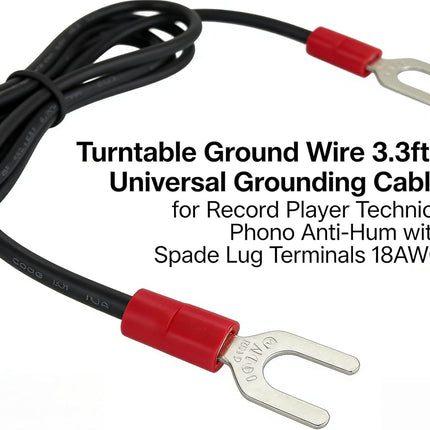 Turntable Ground Wire 3.3ft - Universal Grounding Cable for Record Player Technics Phono Anti-Hum with Spade Lug Terminals 18AWG