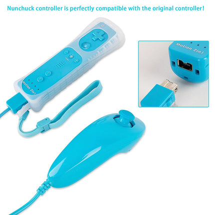 SWeien Wii Nunchuck Controller, 2 Packs Nunchuck Controller Replacement Joystick Gamepad Compatible with Nintendo Wii & Wii U Console (Red + Blue)
