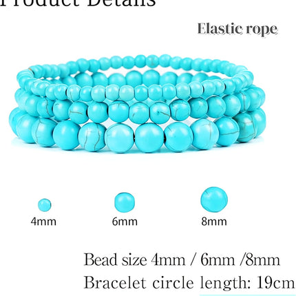 3Pcs Healing Crystal Turquoise Bracelets for Women Men 8mm 6mm 4mm Natural Stone Beaded Stretch Bracelet Jewelry Gifts for Women Girl