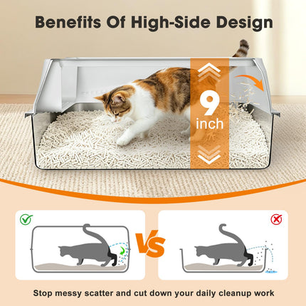Stainless Steel Litter Box with Lid, High Sided Metal Litter Boxes