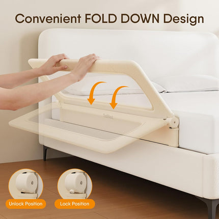 Folding Bed Rail for Toddlers, Baby Bed Rail Guard with Reinforced Anchor Safety System, Toddler Bed Rails for King Size Beds, Twin, Full, Queen (Khaki, 59" L x 21.6" H)