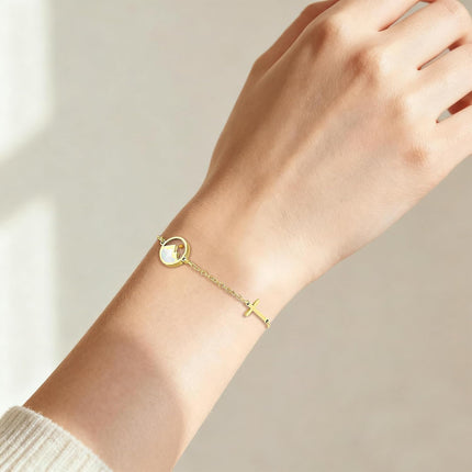 Sereney Mustard Seed Bracelet, Mustard Seed Jewelry Baptism Confirmation Bracelet for Teen Girls as Baptism Gifts for Girl Women,Gold Cross Christian Faith Bracelet as Religious 1st Communion Gifts
