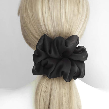 38 Colors Available, Big Scrunchies for Hair, Soft Cheer Chiffon large Ponytail Holder, Cute Birthday Gift for Women Girl Teen, Holiday Accessory (Black)