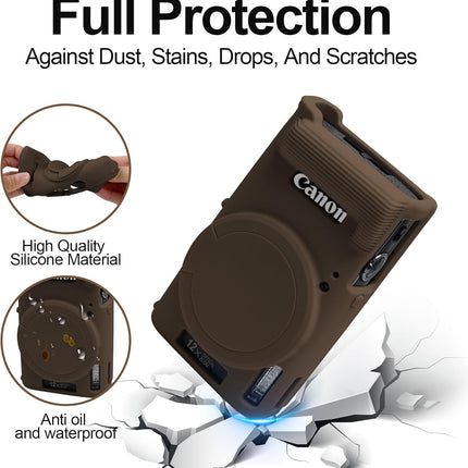 Easy Hood Case for Canon PowerShot IXY 650/ELPH 360 Camera, Soft Silicone Camera Cover with Removable Lens Cap, Slim Fit Anti-Scratch Carrying Protective Case Camera Body Skin Sleeve(Brown)