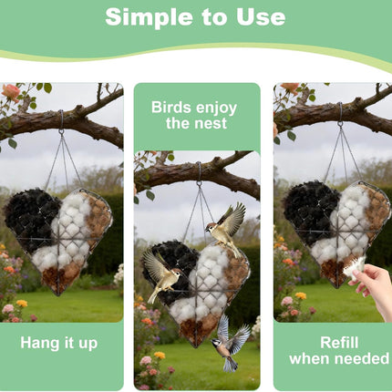 Handmade Alpaca Fiber Bird Nesting Heart, Refillable Birds Haven Heart Shape Hummingbird Nesting, Birds Nests Material Holder, Winter Fowl Gifts Animal Hummingbirds Lovers Home Garden Yard