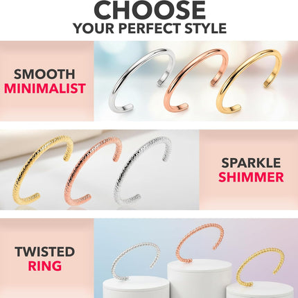 Body Candy Toe Ring for Women– 14k Adjustable Silver, Gold, Rose Gold ComfortFit Toe Rings Handcrafted in USA by Master Jeweler – 925 Sterling Silver or 14K Gold Filled – Minimalist, Sparkle or Twisted - Stackable – No Pinch