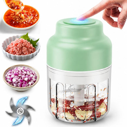 2026 Upgrade Electric Garlic Chopper Mini, 320 ml Small Garlic Chopper Mincer with 6 Stainless Steel Blades, Portable Rechargeable Cordless Chopper for Onion,Chili,Ginger,Nuts,Meat & Fruits (Blue)