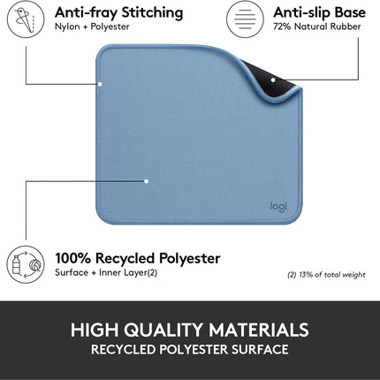Logitech Mouse Pad - Studio Series, Computer Mouse Mat with Anti-Slip Rubber Base, Easy Gliding, Spill-Resistant Surface, Durable Materials, Portable, in a Fresh Modern Design, Blue Grey
