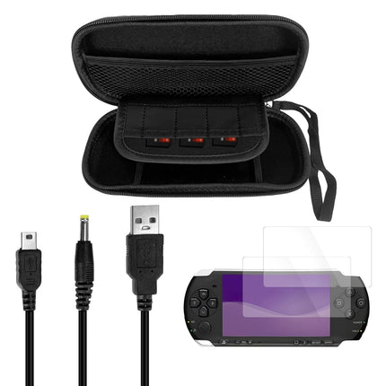 JDGPOKOO 4 in 1 Accessories Kit for PSP 1000/2000/3000, Carrying Case for PSP 1000 2000 3000, 2 Set Screen Protectors and Charging&Date Cable, Compatible with PlayStation Portable 1000/2000/3000 ONLY