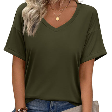 Blusas de verano para mujer, manga corta, casuales para trabajo, camiseta con cuello V de moda