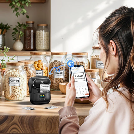 Phomemo M110 Label Makers - Barcode Label Printer Bluetooth Label Maker Portable Thermal Printer for Small Business, Address, Barcode, Logo, Clothing, Mailing, Sticker Printers for Phone & PC, Black