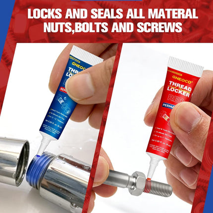 2 Pack Thread Locker Blue and Red 6mlx2 - Medium and Strong StrengthThreadlocker Metal Glue for Nuts, Bolts, Fasteners - Prevent Loosening/Corrosion (Blue and Red 6ml*2)