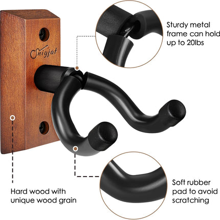 SNIGJAT Guitar Wall Mount 2 Pack, Guitar Hanger Wall Hook Holder Stand with Screws, Hardwood Mount Hanger for Acoustic Bass,Banjo, Mandolin