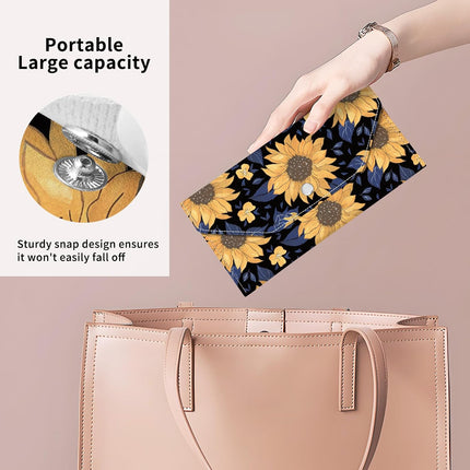 PU Leather Cash Envelopes Wallet, Reusable Money Savin Wallet, Cute Budget Envelope with 4 Dividers & 1 Sheets Budget Labels Sunflower Night Sky