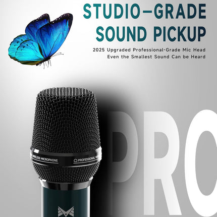 Wireless Microphone, Metal Dynamic Wireless Microphones with One-to-One Chip Connection and Rechargeable Receiver, 40H Duration, 200FT Range Receiving, Volume Control Karaoke Microphone for Singing