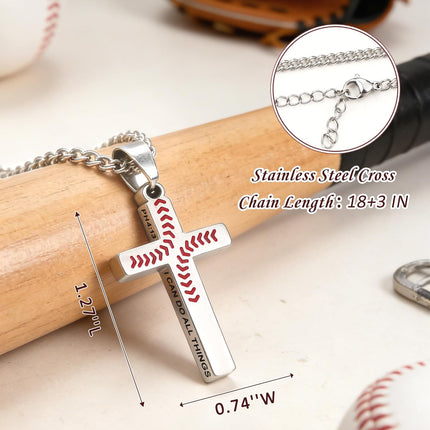 Sereney Baseball Necklaces for Boys as Baseball Cross Necklace,Stainless Steel Christian Philippians 413 Accessories Pendant as Religious Baseball Gifts for Boys, Communion Confirmation Baptism