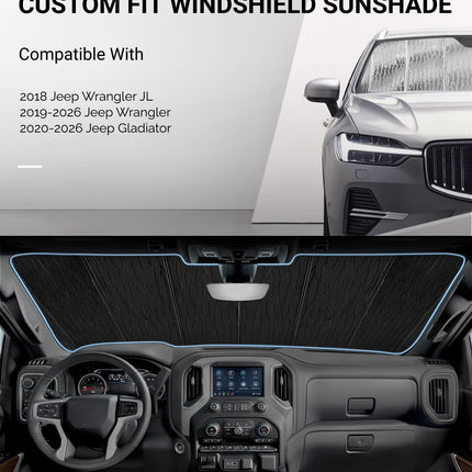 Windshield Sun Shade for Jeep Wrangler JL 2018-2026, Gladiator 2020-2026 Front Window Sunshade - AstraGuard