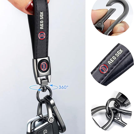 Genuine Leather Baseball Key Chain Compatible with Boston Red Sox Key ring Accessories Keychain Family Present for Man and Woman Black