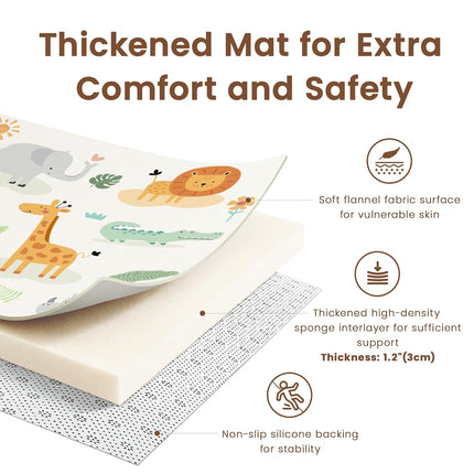 59"×71" Baby Play Mat for Floor & Playpen, 1.2" Thick High-density Foam Nursery Mat for Tummy Time, Soft Plush Carpet with Non-slip Bottom for Infant Toddler Baby Crawling & Playing (Animals)