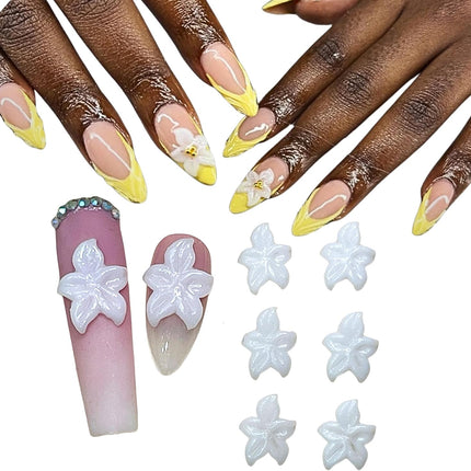 Set 8Pcs Gel 3D Flowers Nails Charms Handmade by Gel, Design for Medium & Long Nail 3D Flower for Nail Art Floral Salon Decor for Women Girls (White Orchid-Medium 8PCs)