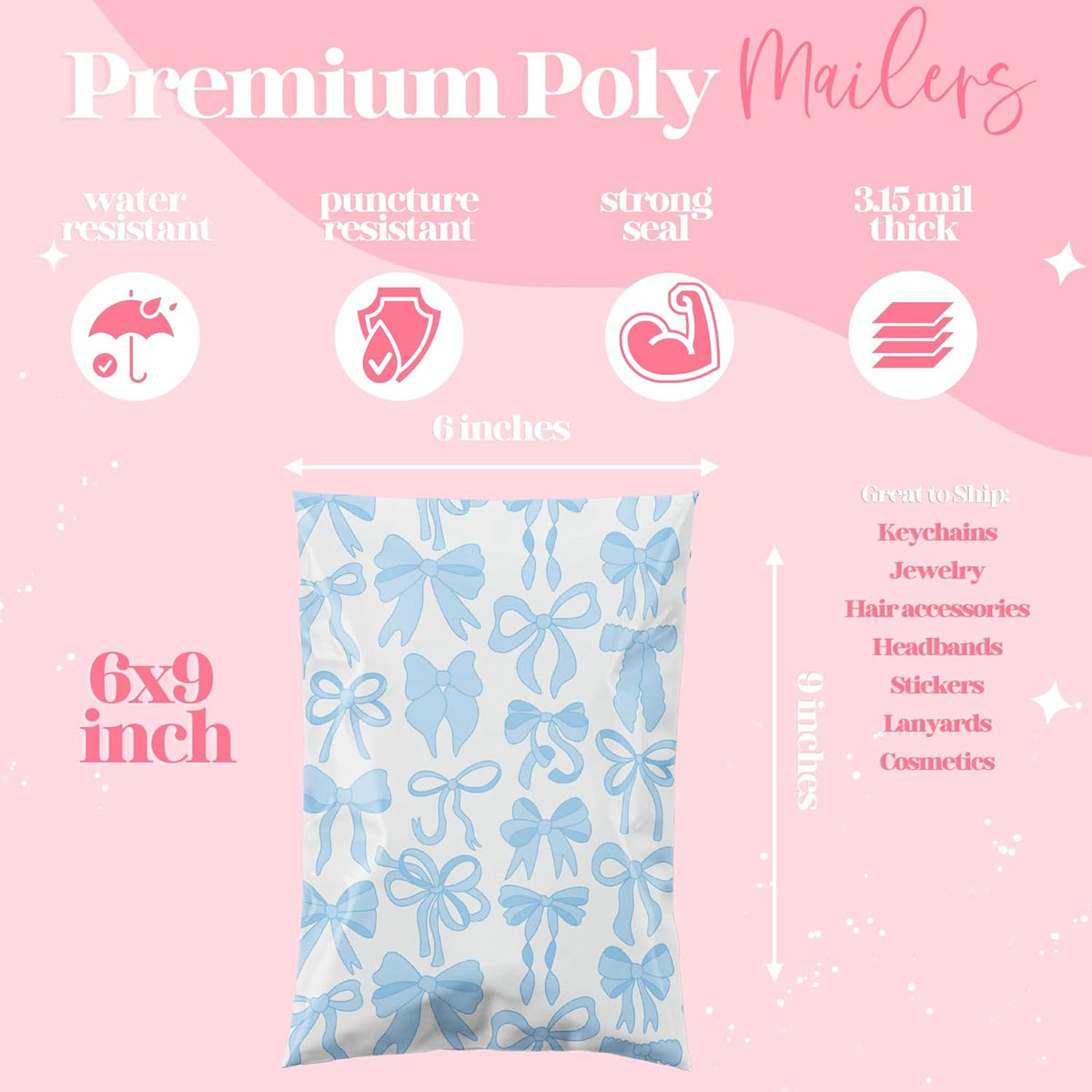 6x9 Designer Poly Mailer 100 Pack Heavy Duty Waterproof Self Seal Shipping Bags for Small Business Large - photo 3