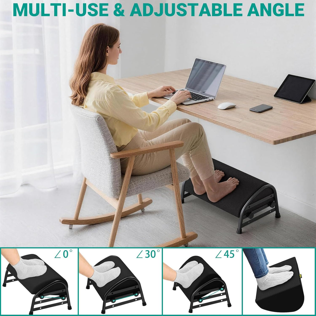 Adjustable Foot Rest for Under Desk at Work, Ergonomic Foot Stools with 7 Positions, Elevated Cushion - photo 4