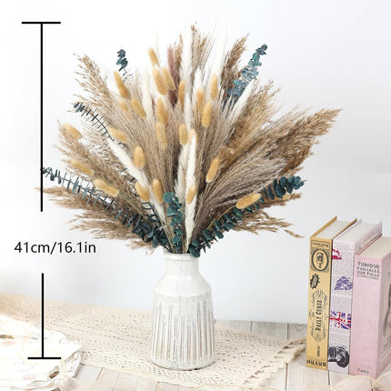 xin's convey 120 PCS Dried Pampas Grass, Dried Flowers, Reed Grass Bouquet for Bohemian Flowers Home Table Wedding Decoration, Rustic Farmhour.(Light Brown)