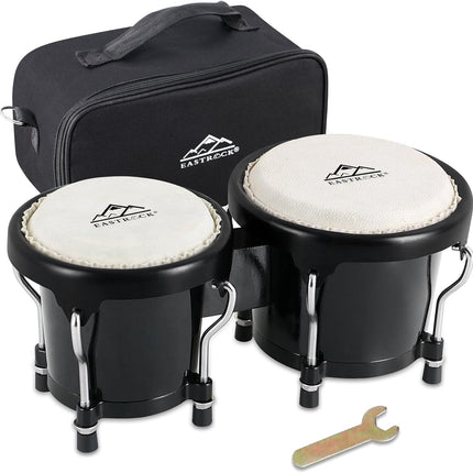 EASTROCK Bongo Drum 4” and 5” Bongos Set for Adults Beginners Professionals Tunable Wood Hand Drum Percussion Instruments With Tuning Wrench (Black)