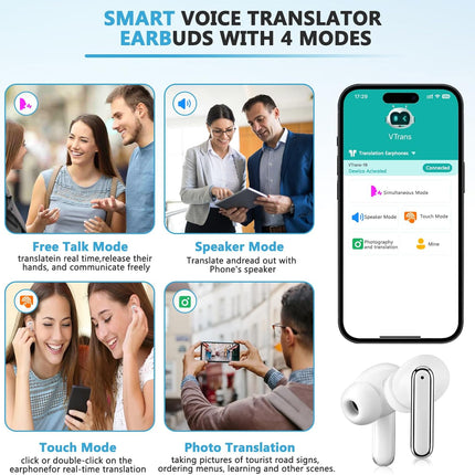 Translation Earbuds Real Time Support 150 Languages,Translation Music and Calling 3-in-1,Translator Device with Bluetooth and APP,Provide Online Instant Voice Translation for Travel Business Learning