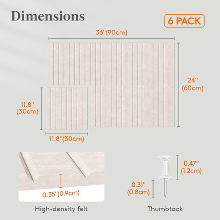 Lifewit Felt Slatted Bulletin Board with Self-Adhesive, 36"x 24"-6 Pack Cork Board Alternative, Pin Board Vision Board Message Board with 30 Pushpins for Office Decor, Room Decor, Oatmeal