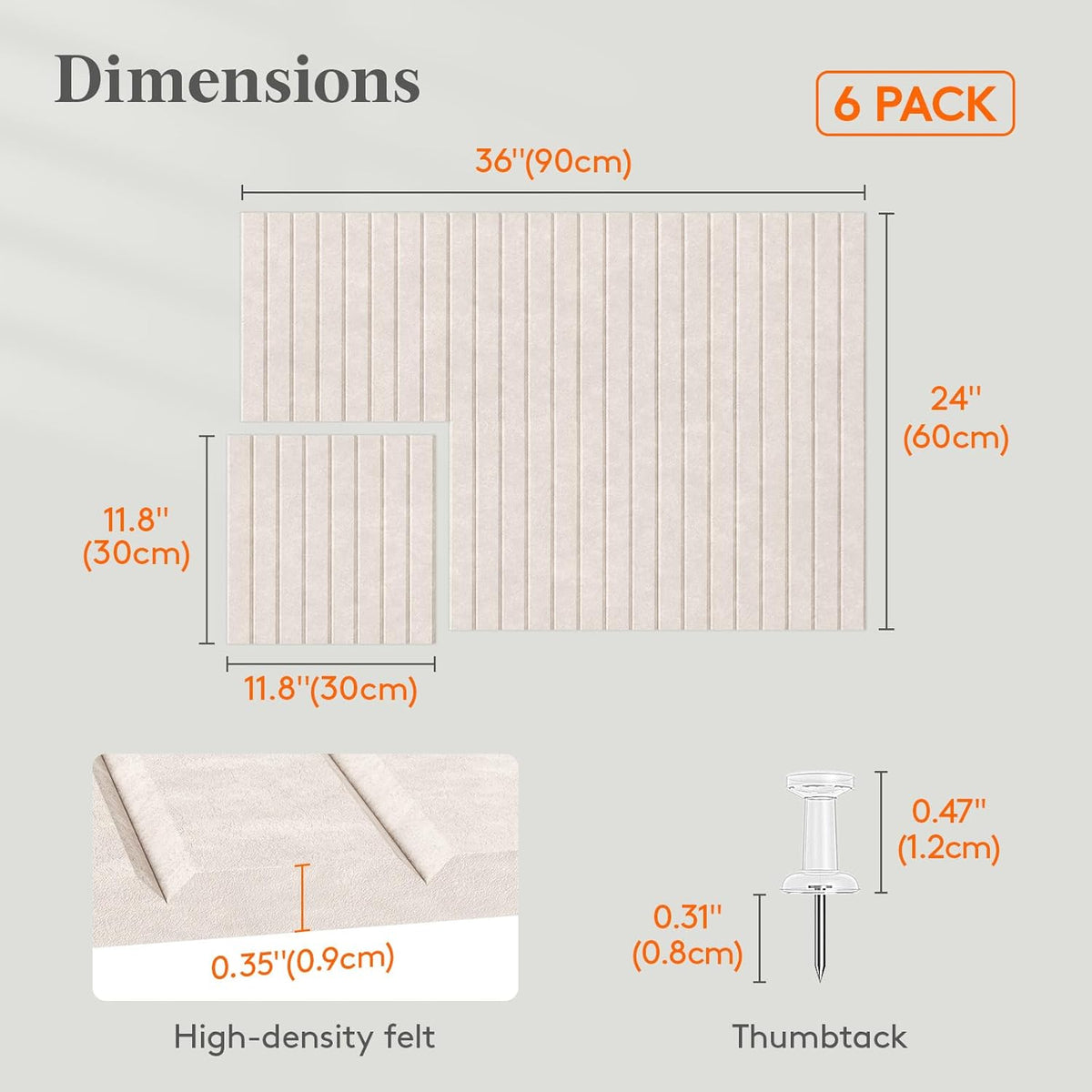 Felt Slatted Bulletin Board Panels, 6 Pack, Oatmeal - photo 2