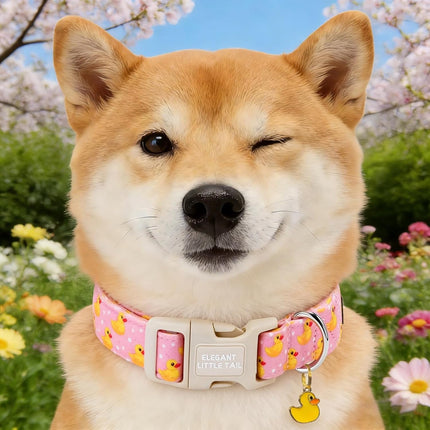 Elegant little tail Dog Collar, Rubber Duck Print Spring/Summer Soft Cotton Puppy Collars Adorable Female or Male Pet Gift Lightweight Plastic Adjustable Dog Collar for Medium Dogs