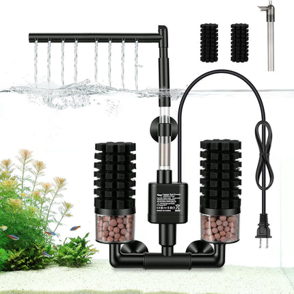 hygger Electric Aquarium Sponge Filter, 3.5W Quiet Fish Tank Filter Pump with 2 Spare Sponge & Bio Media Balls, Adjustable Outlet Venturi & Rain Mode(M for 10-40 Gal Fish Tank)