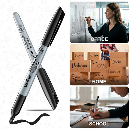 VOKART Permanent Markers Bulk, 150 Pack Black Permanent Markers, Thin Fine Point Tip for Office & Moving Supplies, Quick-Dry & Waterproof Ink Marker Pens for Moving Boxes, Labeling & Industrial Use