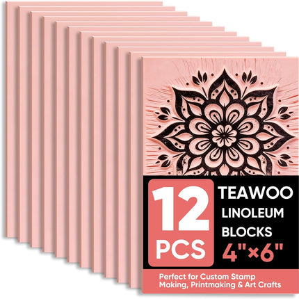 TEAWOO 12Pcs Linoleum Blocks for Printmaking – 4"x6" Premium Rubber Stamps, Printmaking Supplies for Printing, Stamp Making, and a Wide Range of DIY Craft Projects