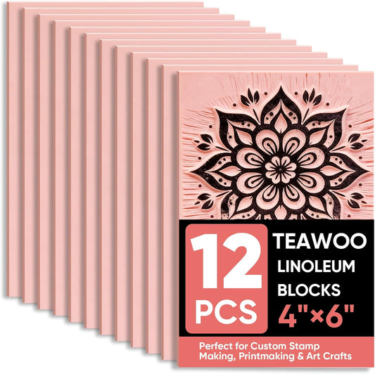 12Pcs Linoleum Blocks for Printmaking – 4"x6" Premium Rubber Stamps, Printmaking Supplies for Printing, Stamp Making
