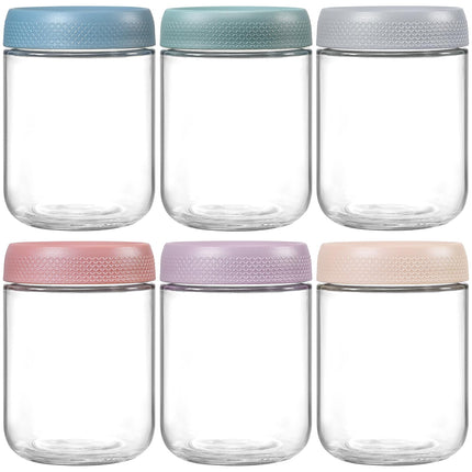 6-pack 16 oz Overnight Oats Containers with Lids, Glass jars with Airtight Lids, Wide mouth Mason Salad jars, Glass Food Storage Containers for Snacks Yogurt Spice Sugar